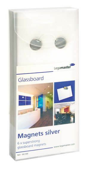 Sada 6 ks stříbrných extra silných neodymových magnetů pro skleněné tabule Glassboard